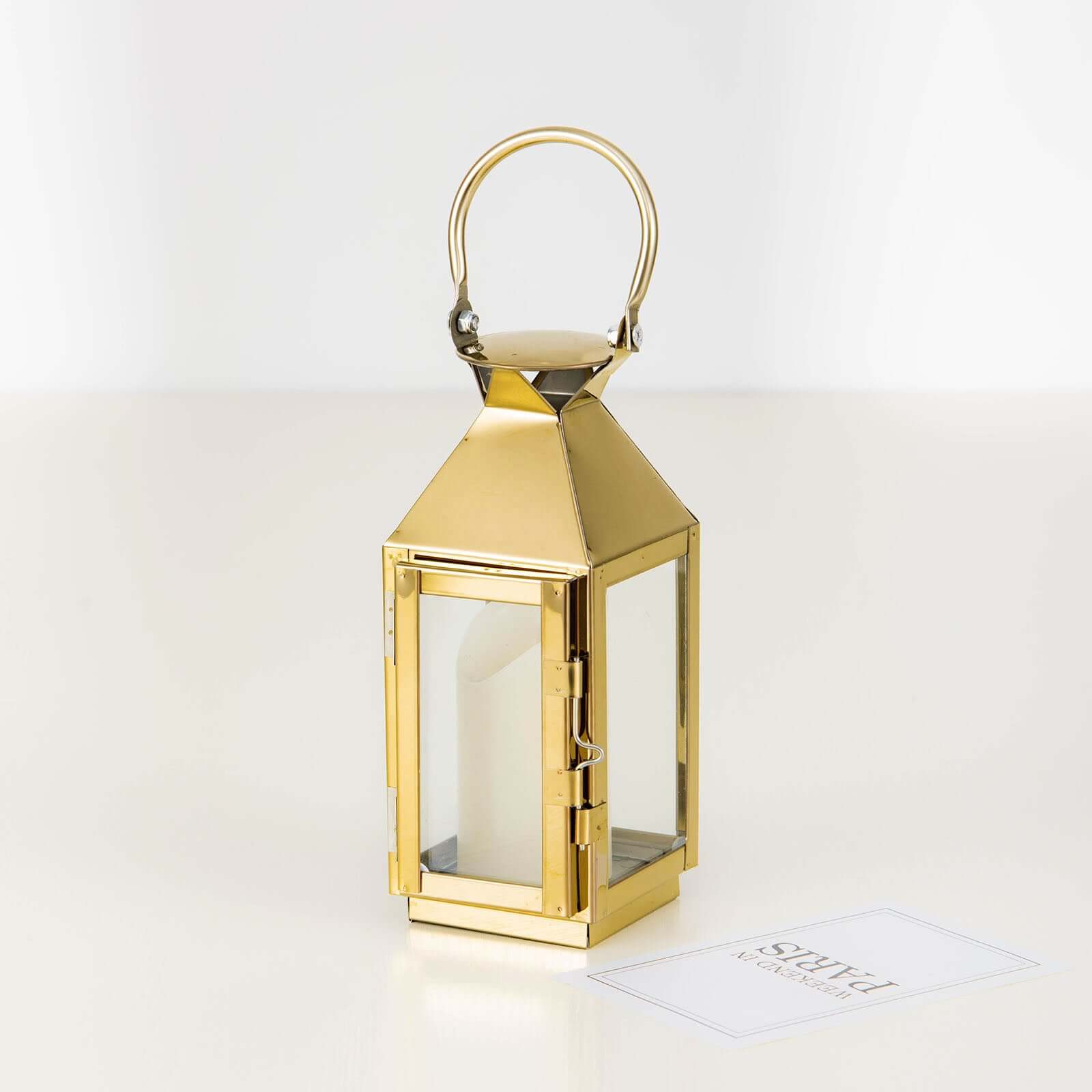 Stainless Steel Candle Lantern Crown Top Design Gold - Outdoor Metal Patio Lantern Centerpiece 8"