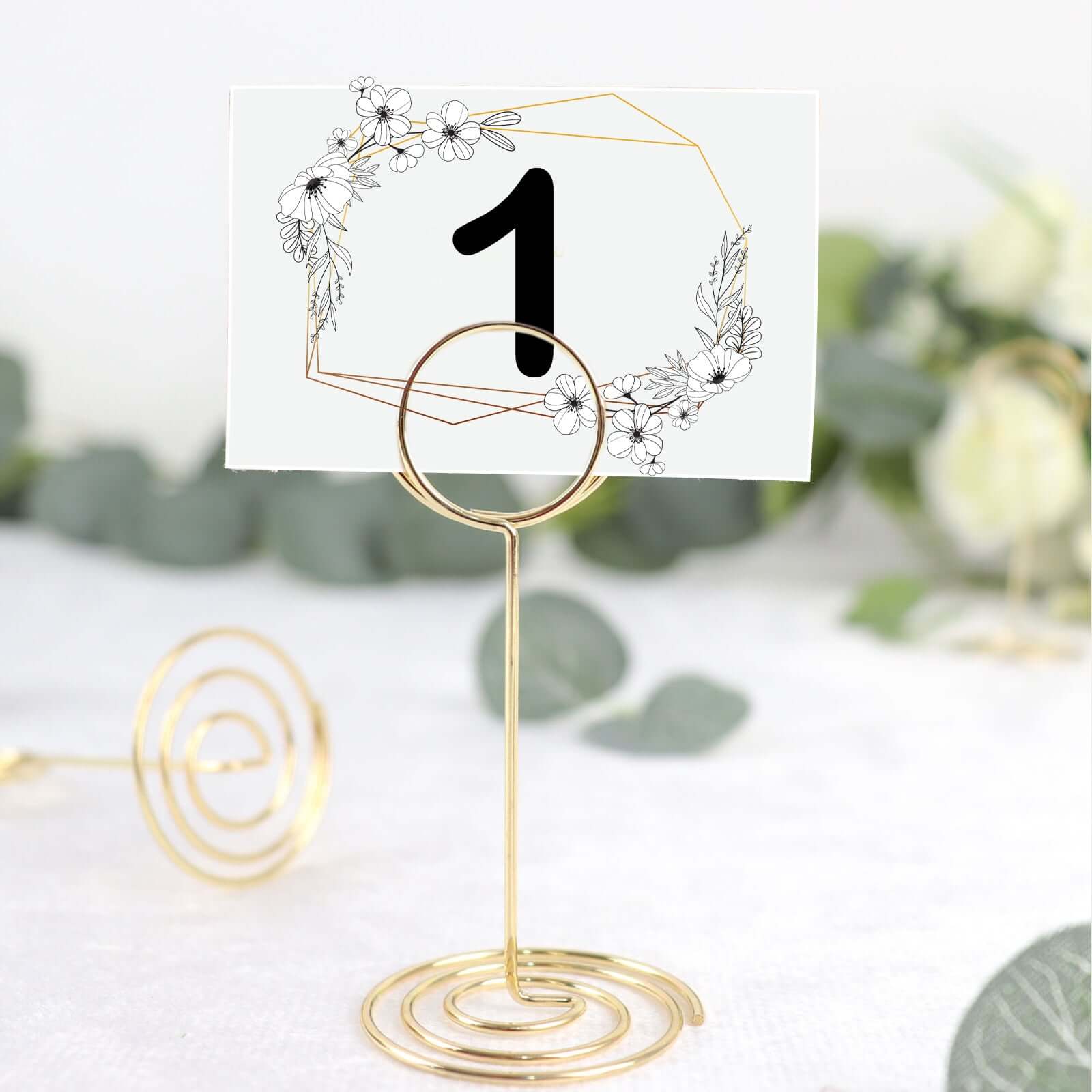 10-Pack Metal Card Holder Stands Mini Circle Hoop Design Gold - Table Number Stands and Wedding Place Card Menu Clips 3.5"