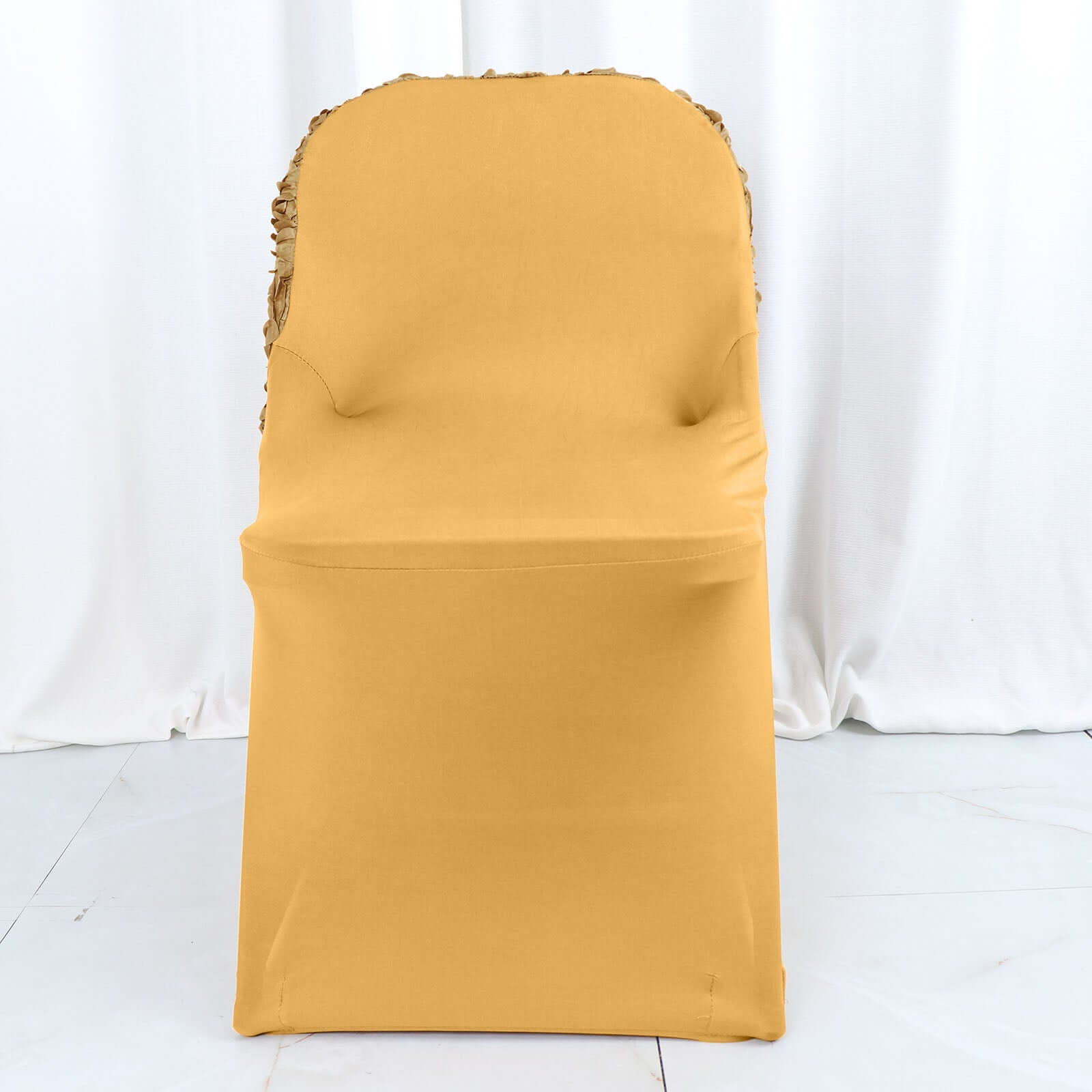 Spandex Chair Cover Gold for Folding Chairs - Durable Stretch Fitted Slipcover with Satin Rosette Design