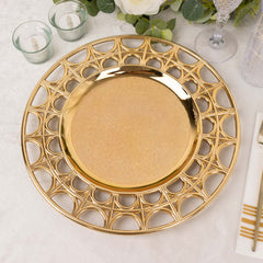 6-Pack Acrylic Round Charger Plates 13" in Metallic Gold with Hollow Semi Circle Rim, Plastic Decorative Charger Tableware