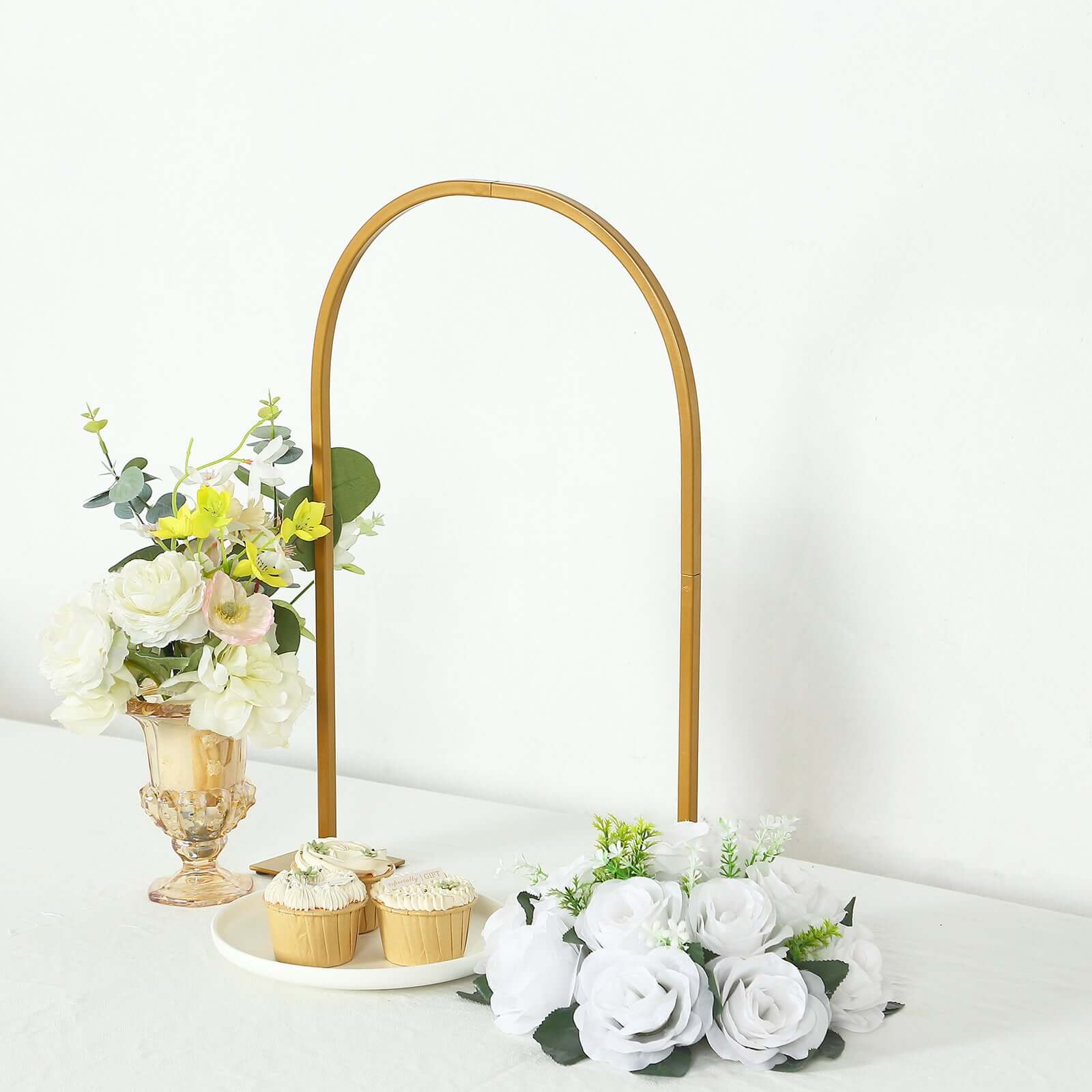 Gold Metal Chiara Arch Table Centerpiece with Rounded Top - Detachable Flower Stand Frame for Weddings 23"