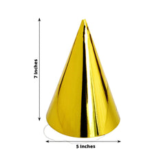 25 Pack Mixed Metallic Foil Cone Party Hats, Pre-Strung Paper Birthday Hats - 5"x7"