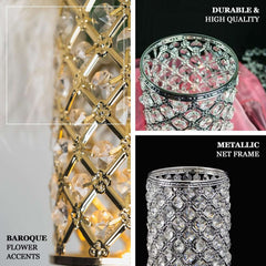 2-Pack Metal Crystal Beaded Pillar Holders Gold - Versatile Stem Vase Set for Decor 9"