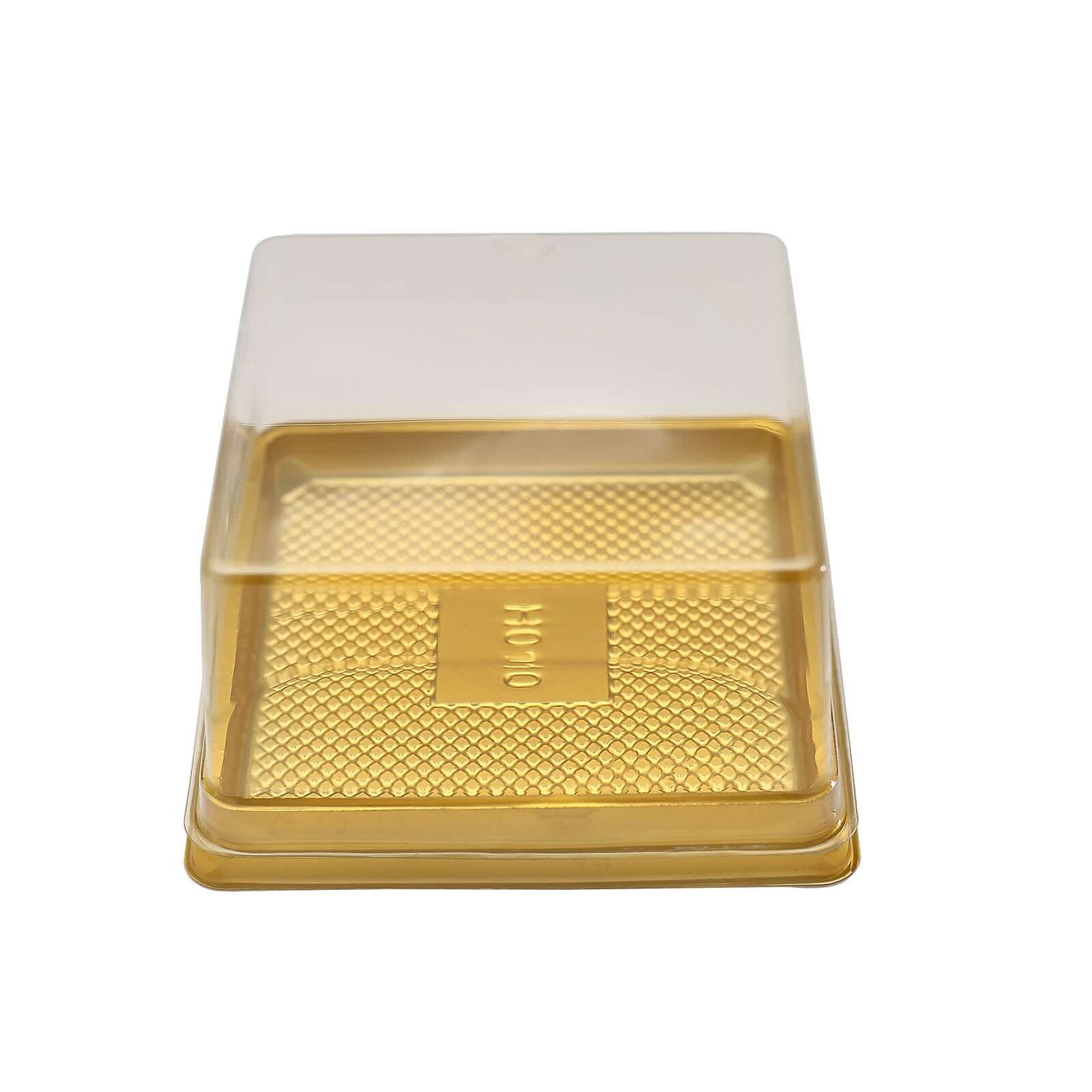 50 Pack Clear Gold Square Mini Plastic Cupcake Party Favor Boxes, Muffin Dessert Containers - 4"x4"x2.5"