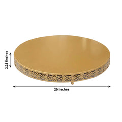 Metal Pedestal Cake Stand Fleur De Lis Round Design Gold - Cupcake Dessert Display Table Centerpiece 20"