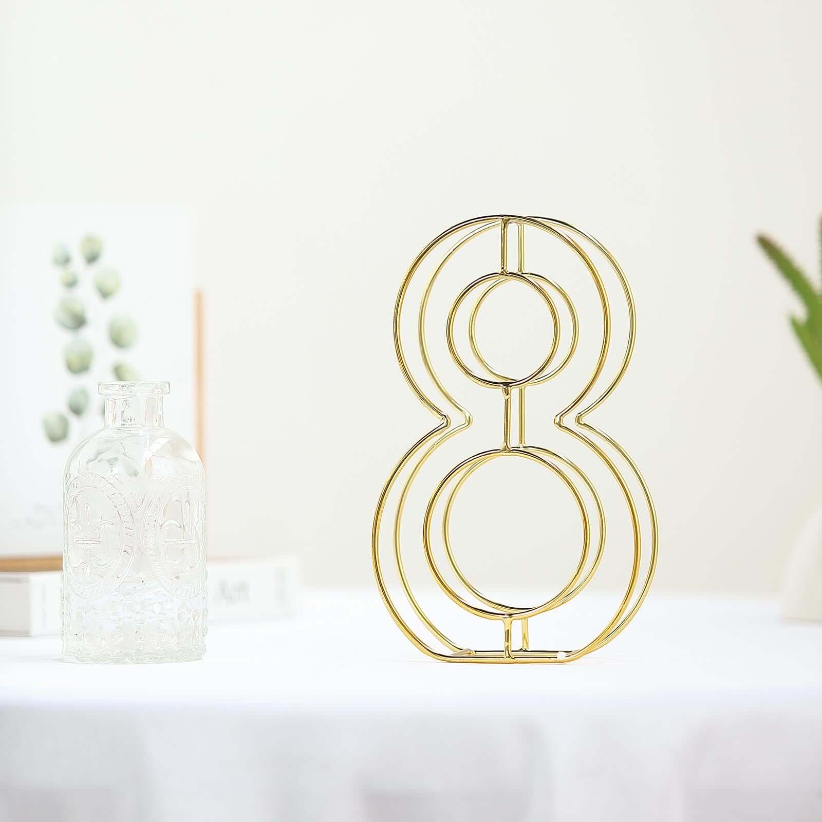 8" Tall Gold Freestanding 3D Decorative Metal Wire Numbers, Wedding Table Numbers -8