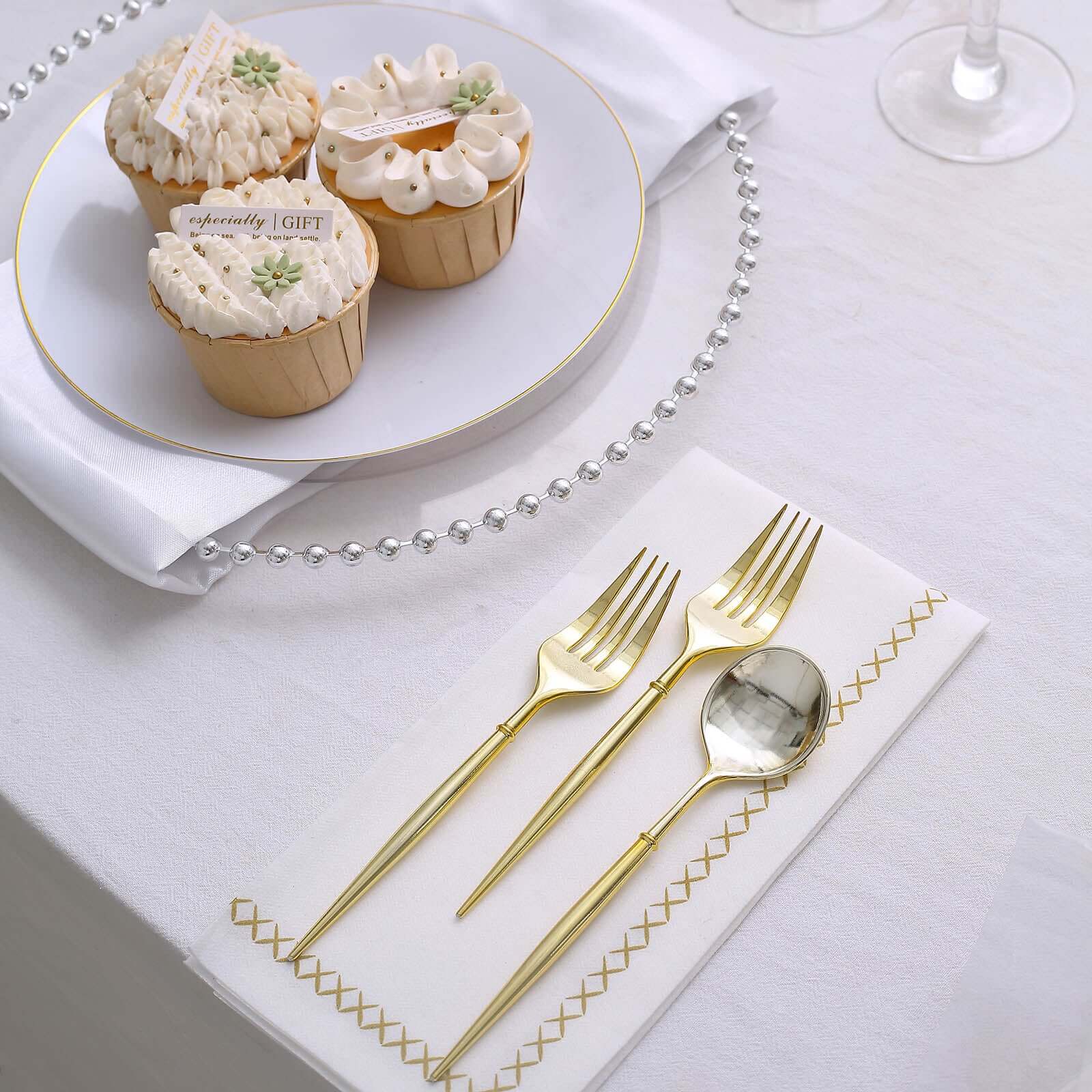 24-Pack Plastic Fork and Spoon Set Metallic Gold - Heavy Duty Disposable Modern Utensils 6"