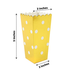 36 Pack 5" White Gold Design Mini Paper Popcorn Boxes, Candy Favor Disposable Bags - Stripe, Polka Dot, Solid Style