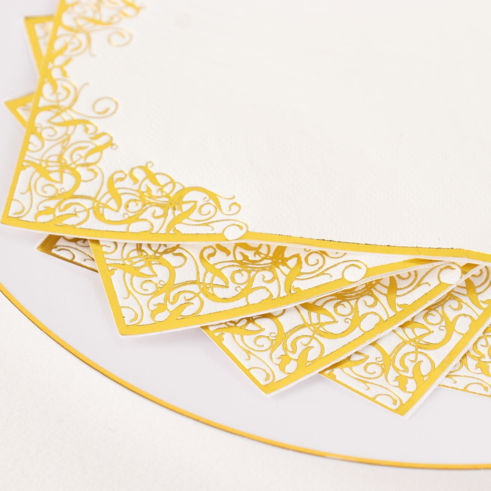 50-Pack Paper Dinner Napkins White with Gold Foil Lace Design 2 Ply - European Style Napkins for Parties 8"x4"
