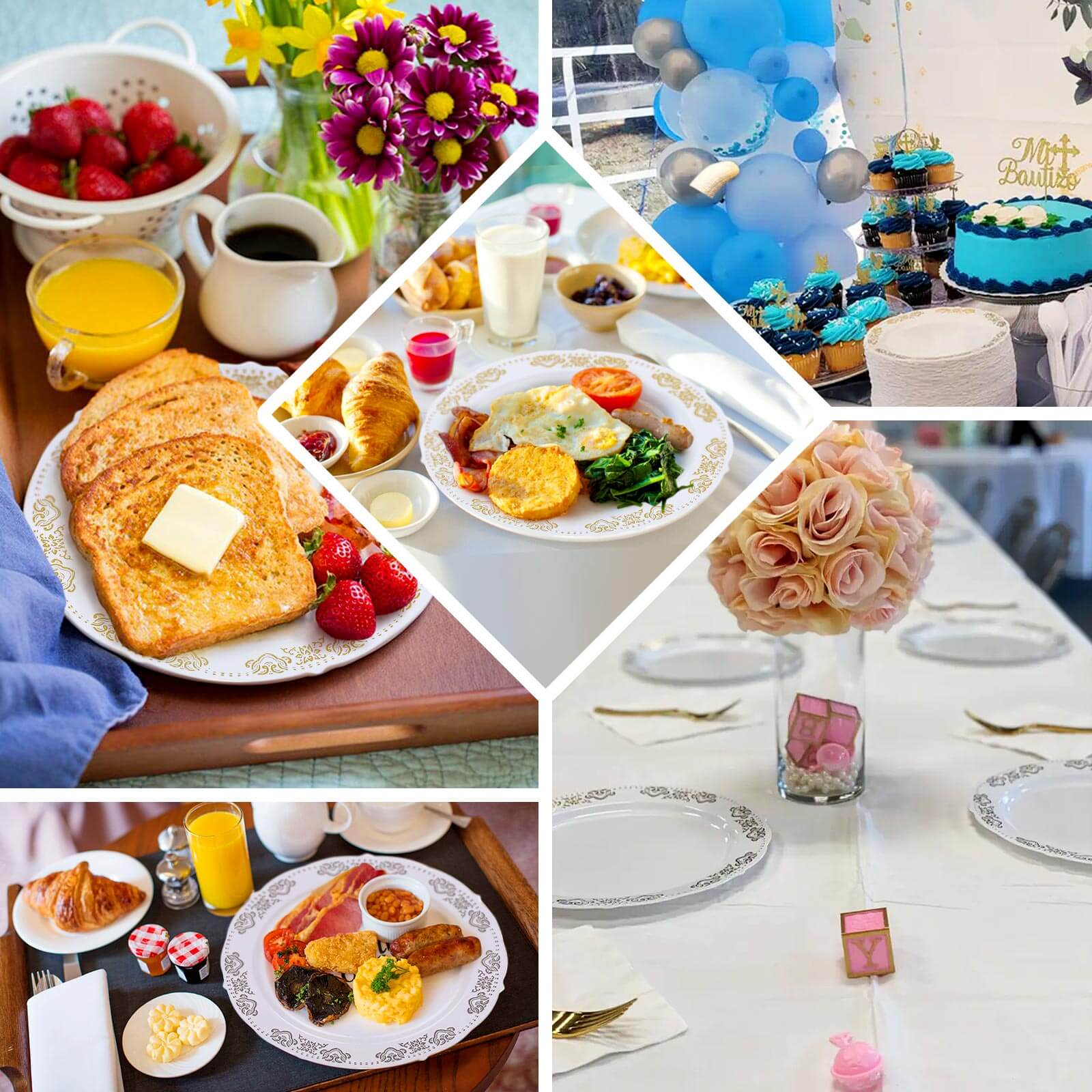 10-Pack Plastic 10" Round Dinner Plates in Blush with Gold Embossed Scalloped Edge - Chic Disposable Party Plates for Special Occasions & Banquets