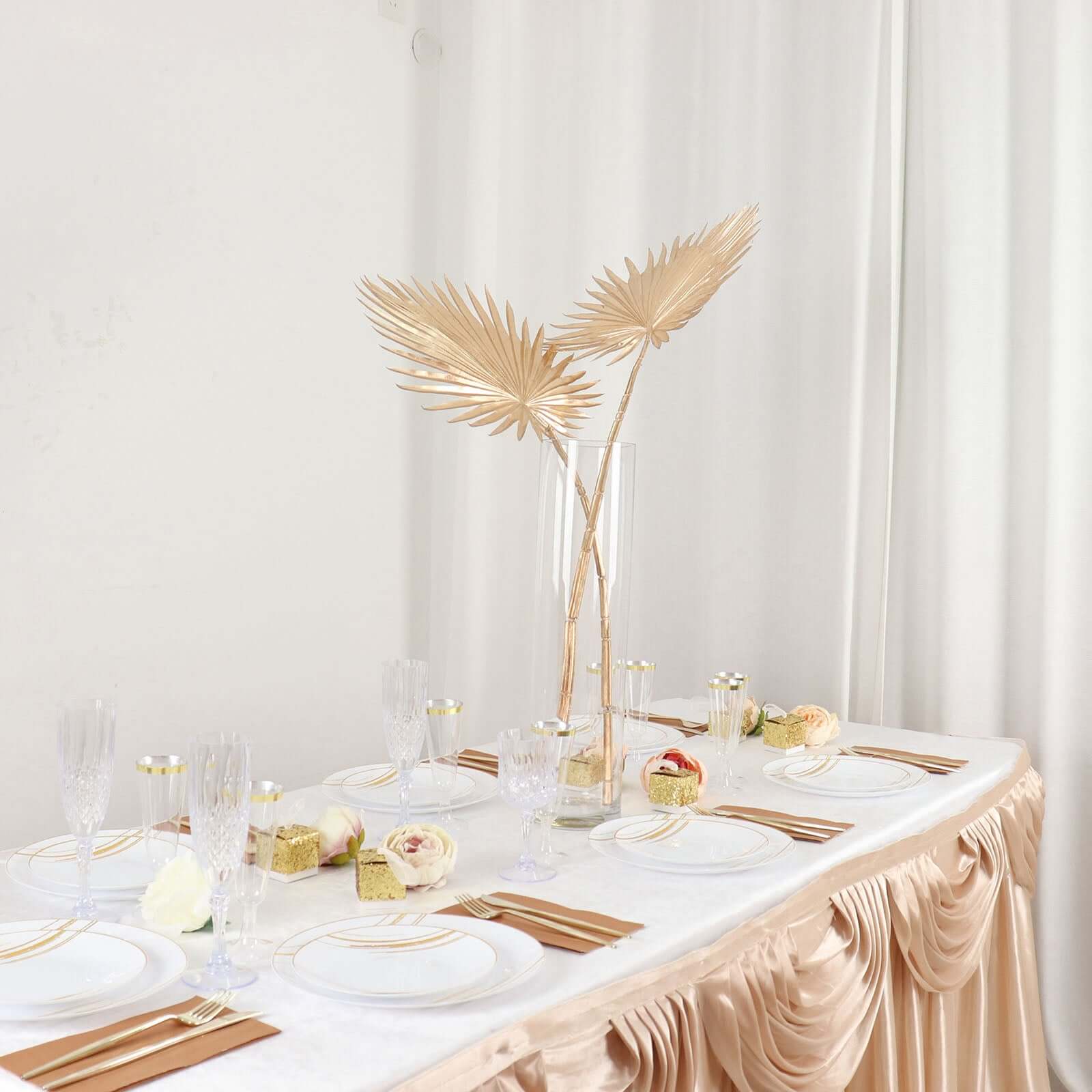 2-Pack Artificial Palm Leaf Stems Metallic Gold - Glam Tropical Faux Plant Vase Filler Floral Backdrop Table Decor 34"