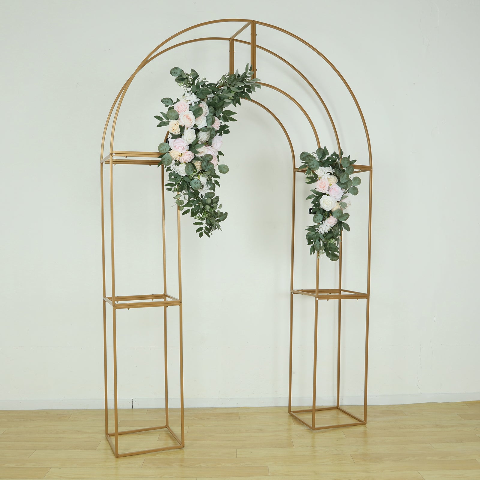 7.5ft Gold 3D Metal Wedding Arch Backdrop Stand with Round Top, Heavy-Duty Floral Balloon Frame for Elegant Parties