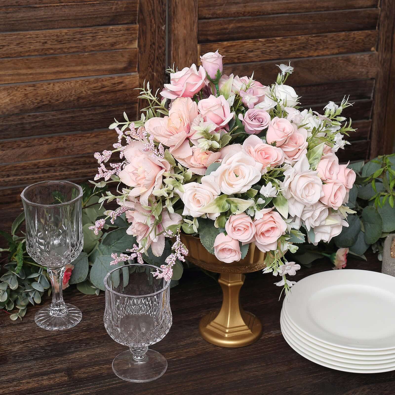 Glass Compote Floral Bowl Pedestal Vase Roman Style Gold - Antique Flower Vase for Sophisticated Event Décor 7"