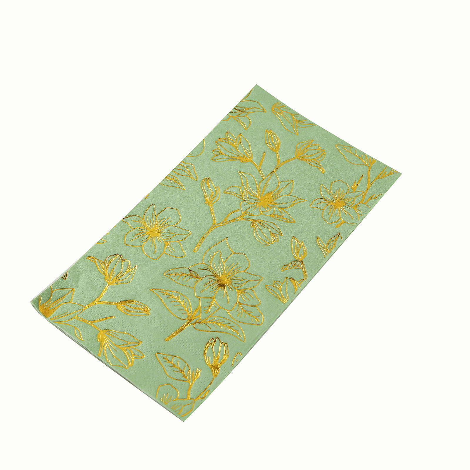 50-Pack Paper Dinner Napkins Sage Green with Gold Magnolia Flowers Print 2-Ply - Disposable Soft Napkins for Parties