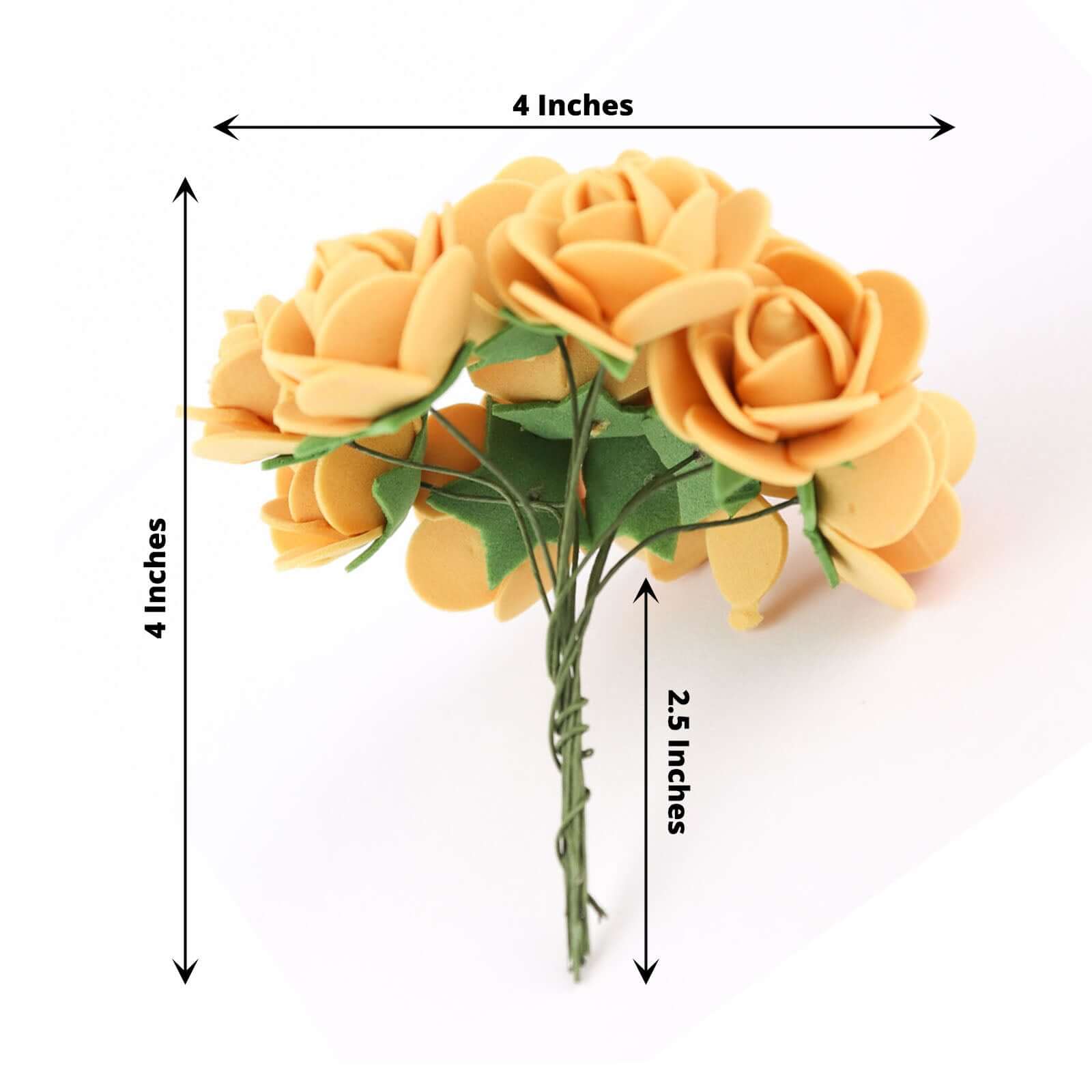 48 Roses 1" Gold Real Touch Artificial DIY Foam Rose Flowers With Stem, Craft Rose Buds