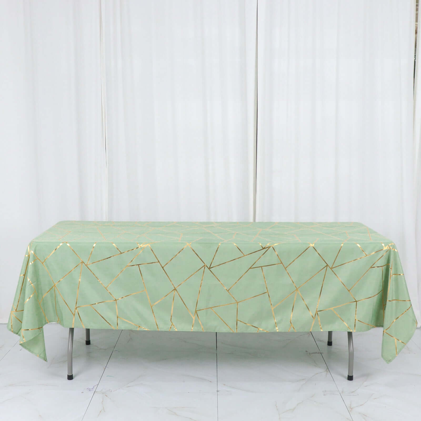 Polyester 60"x102" Rectangle Tablecloth Sage Green with Gold Foil Geometric Pattern - Wrinkle-Resistant & Durable Table Cover