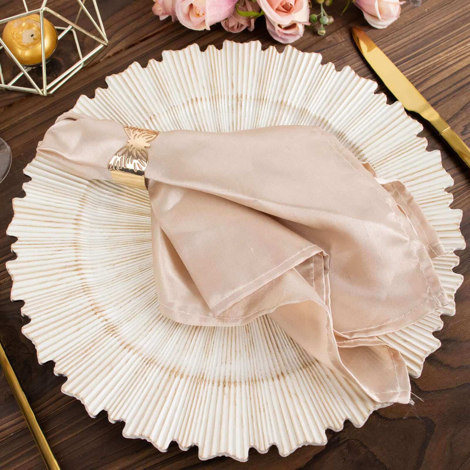 6-Pack Acrylic Plastic Round Charger Plates 13" in Antique White with Sunray Scalloped Rim, Decorative Dinner Party Charger Tableware