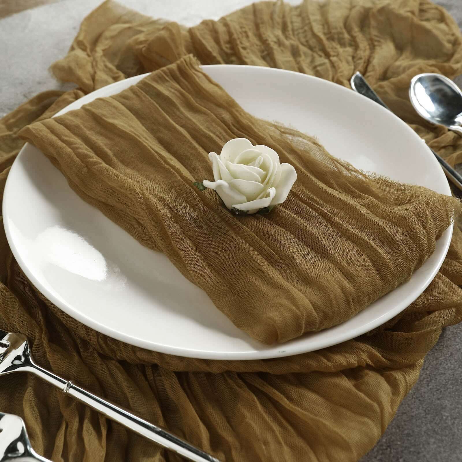 5 Pack Gauze Cheesecloth 24"x19" Napkins Gold Reusable Dinner Napkins for Boho Farmhouse Style Events