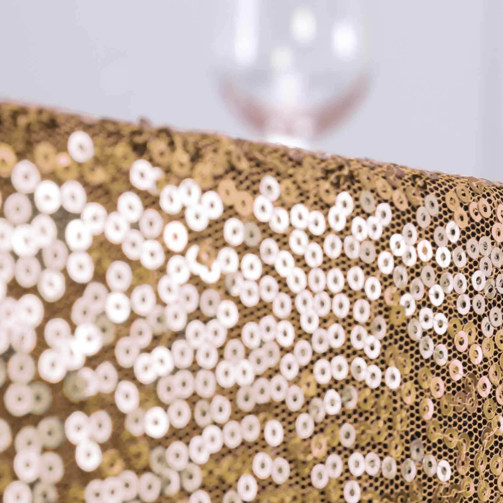 Sequin 90"x156" Rectangle Tablecloth Gold - Seamless Twinkling Design for Chic Celebrations