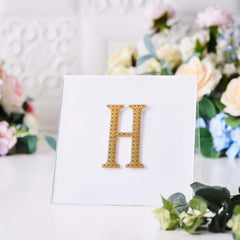 Decorative Rhinestone Alphabet "H" Letter Stickers, Glitter Adhesive Craft Letters Gold DIY Sparkle Embellishments 4"