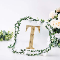Decorative Rhinestone Alphabet "T" Letter Stickers, Glitter Adhesive Craft Letters Gold DIY Sparkle Embellishments 8"