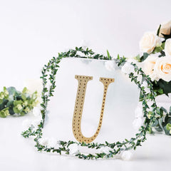 Decorative Rhinestone Alphabet "U" Letter Stickers, Glitter Adhesive Craft Letters Gold DIY Sparkle Embellishments 8"