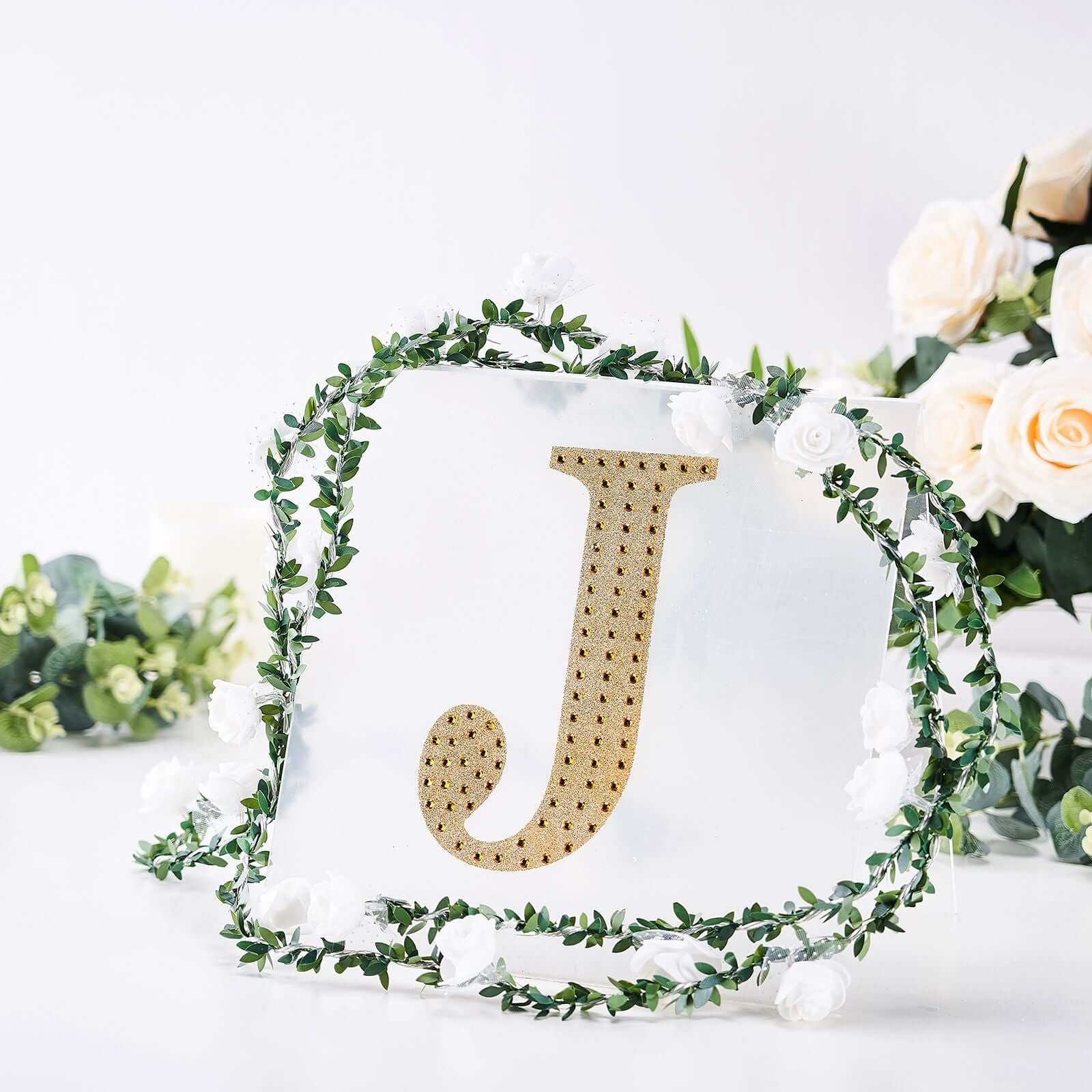 Decorative Rhinestone Alphabet "J" Letter Stickers, Glitter Adhesive Craft Letters Gold DIY Sparkle Embellishments 8"