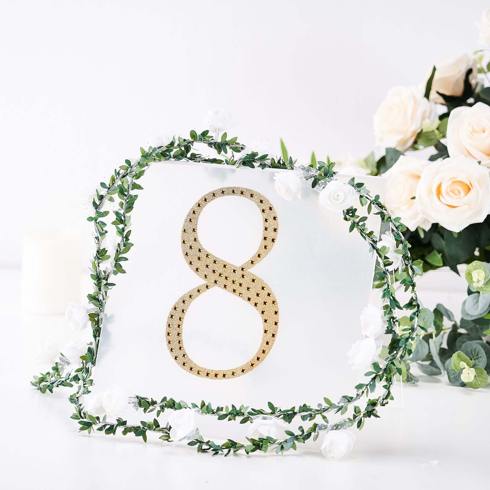 Decorative Rhinestone Number "8" Stickers, Glitter Adhesive Craft Numbers Gold DIY Sparkle Embellishments 8"