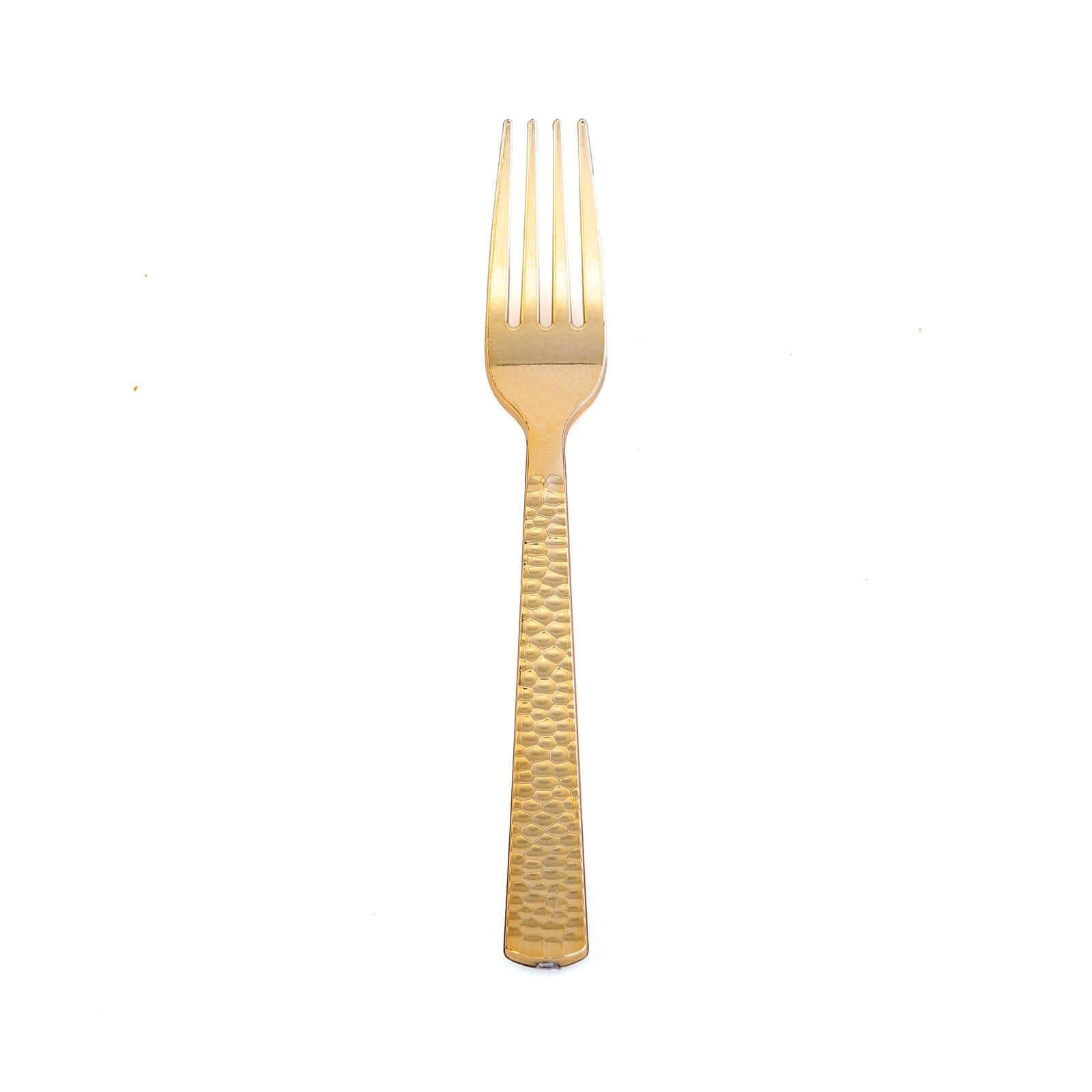 24-Pack Plastic Forks with Hammered Style Gold - Heavy Duty Disposable Silverware 7"