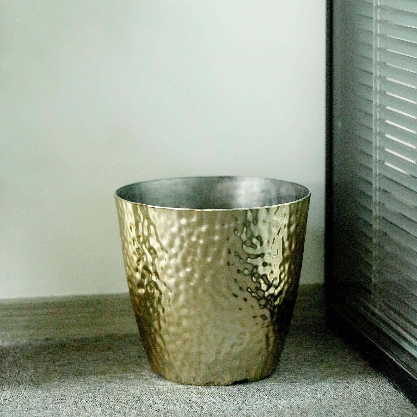 11" Gold Hammered Design Large Indoor Flower Plant Pot, Decorative Greenery Planter