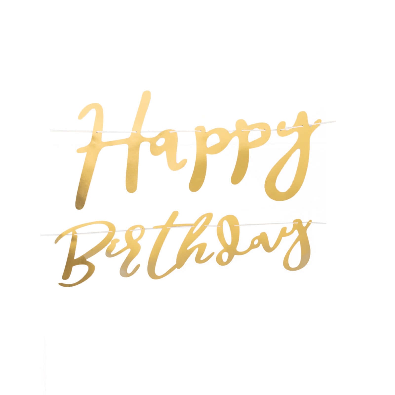 10ft Pre-Strung Metallic Gold Foil "Happy Birthday" Banner, Party Photo Backdrop Hanging Garland - 250 GSM