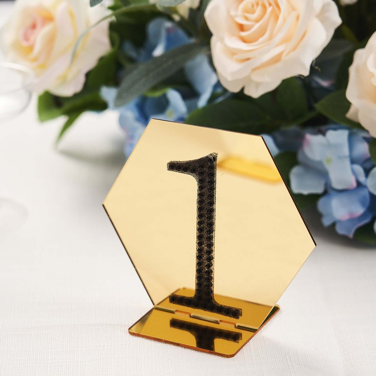 5-Pack Acrylic Table Sign Holders Hexagon Design Gold - Ideal for Modern Event Centerpieces 5"