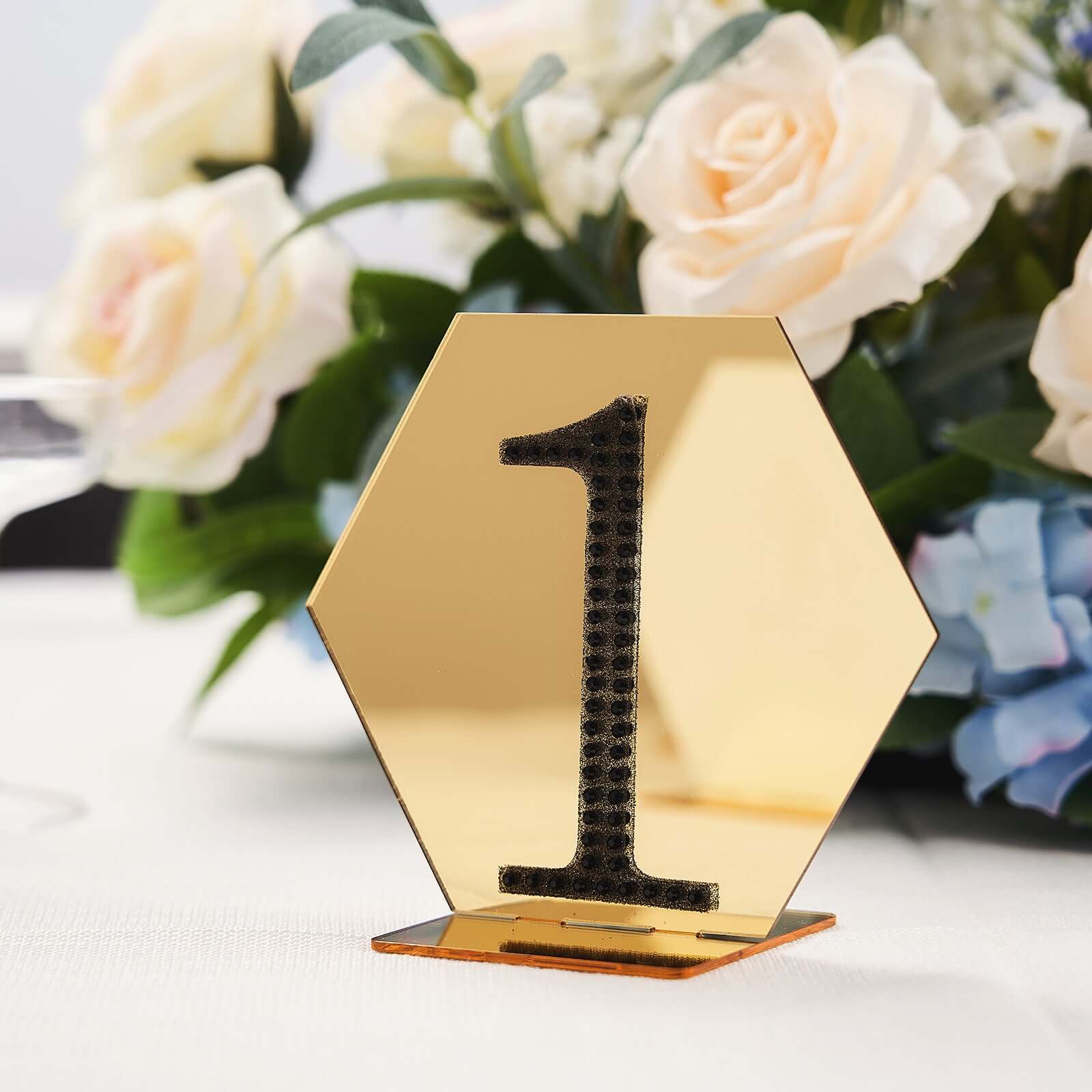 5-Pack Acrylic Table Sign Holders Hexagon Design Gold - Ideal for Modern Event Centerpieces 5"