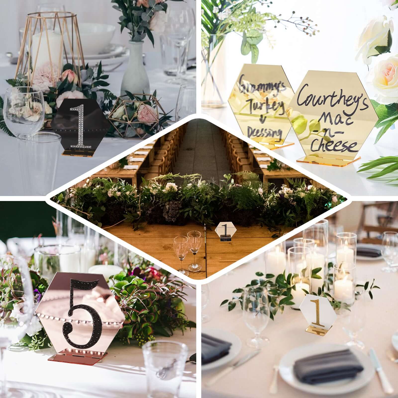5-Pack Acrylic Table Sign Holders Hexagon Design Gold - Ideal for Modern Event Centerpieces 5"