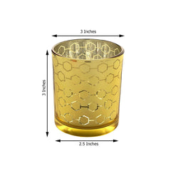 6-Pack Mercury Glass Candle Holders Gold with Honeycomb Design - Votive Candle Containers 3"
