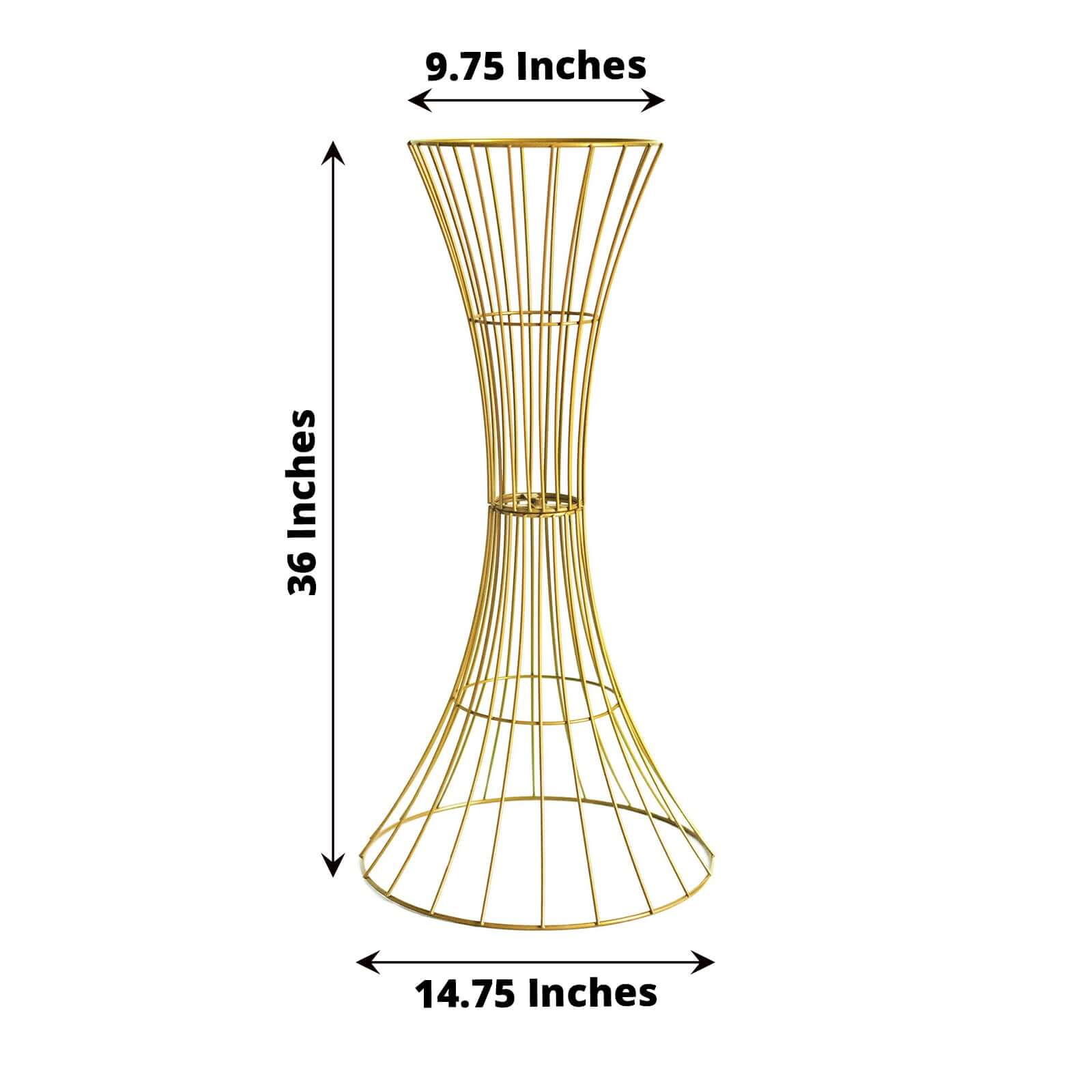 36" Tall Gold Metal Wire Hourglass Flower Frame Stand, Open Frame Reversible Trumpet Centerpiece Stand