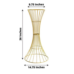 36" Tall Gold Metal Wire Hourglass Flower Frame Stand, Open Frame Reversible Trumpet Centerpiece Stand