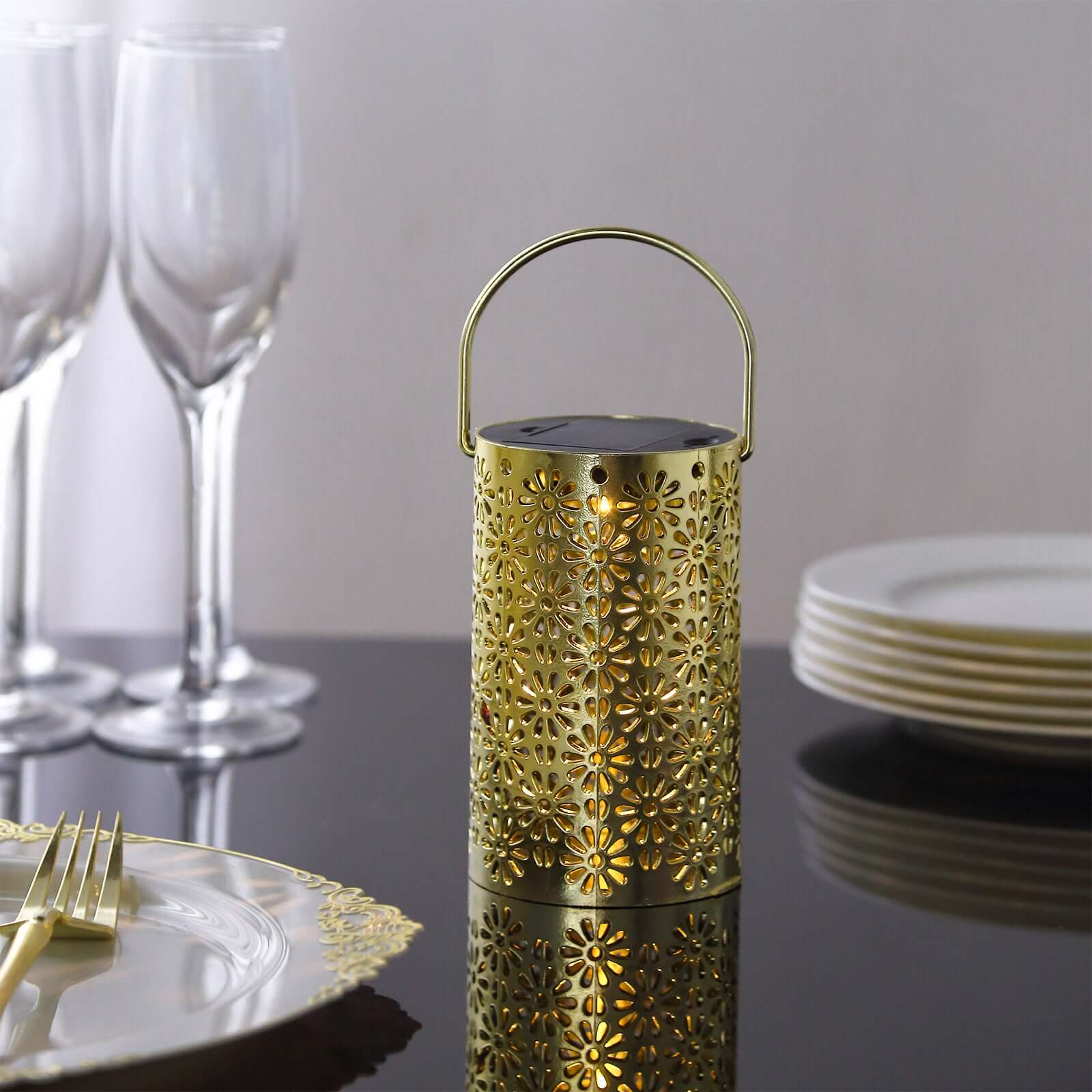 3-Pack LED Decorative Hanging Lanterns Flower Design Gold - Battery Operated Lights 3"x5"