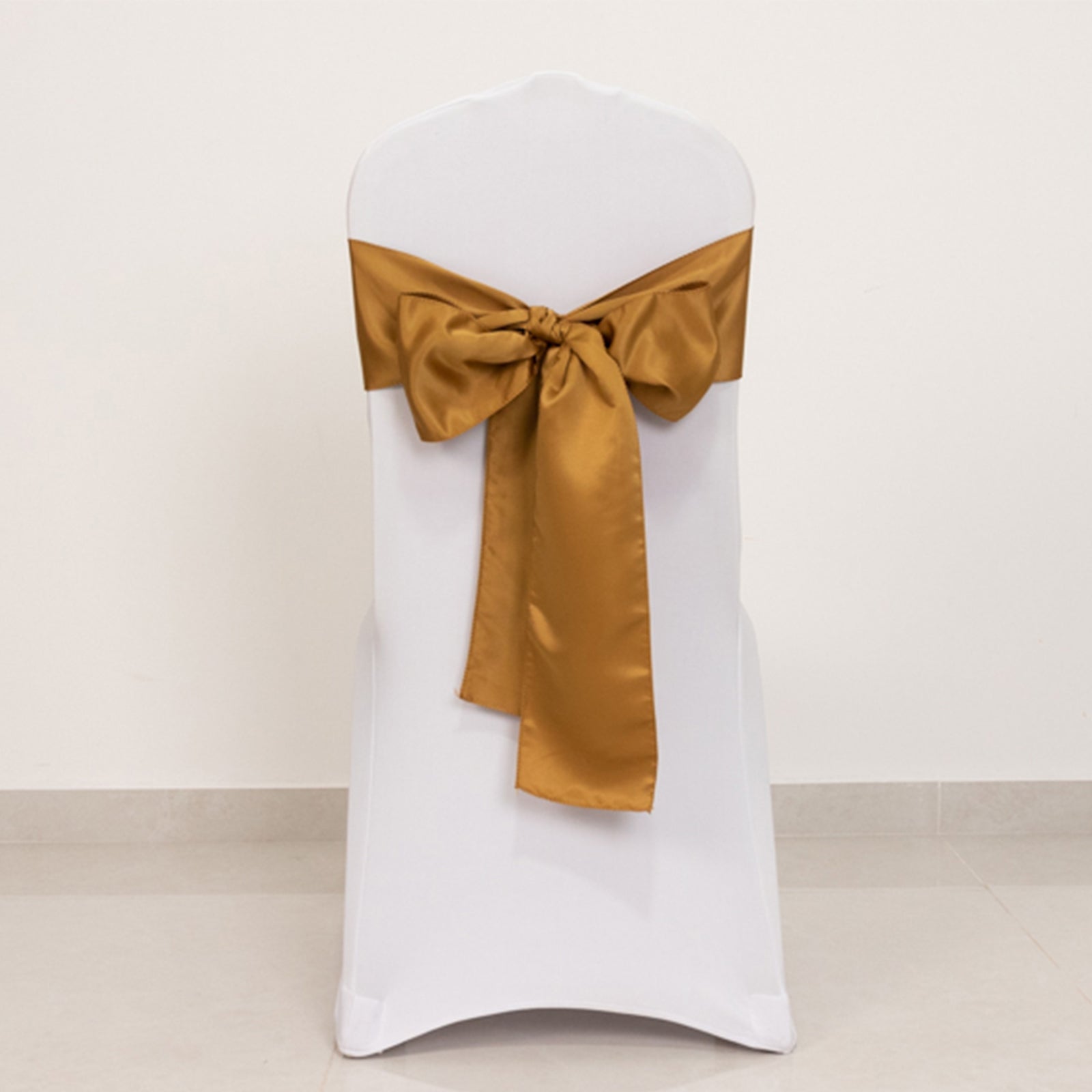 5 Pack Lamour Satin 6"x106" Chair Sashes Gold - Stylish Reusable Decorative Bows for Weddings & Gatherings