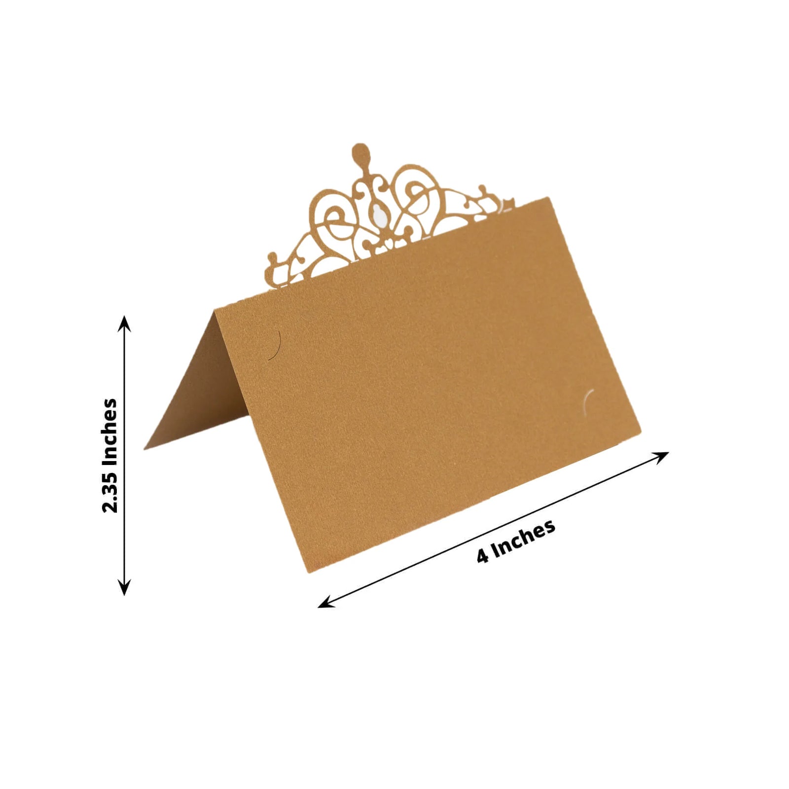 50-Pack Gold Place Cards with Laser Cut Crown Design – Printable Reservation Seating Self Standing Cards - 2"x4"