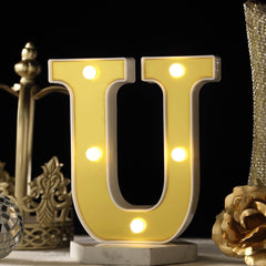 3D Marquee Letter "U" Warm White 5 LED Lights Gold - Chic Light-Up Decor for Events 6"