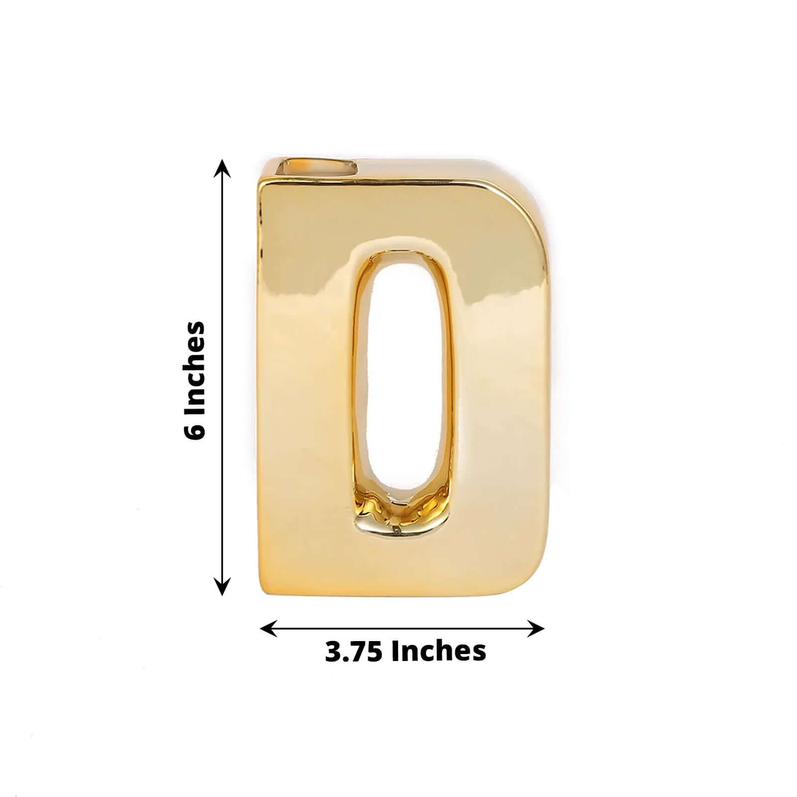 Shiny Ceramic Vase Letter "D" Gold Plated - Chic Bud Planter Pot for Events & Decor 6"