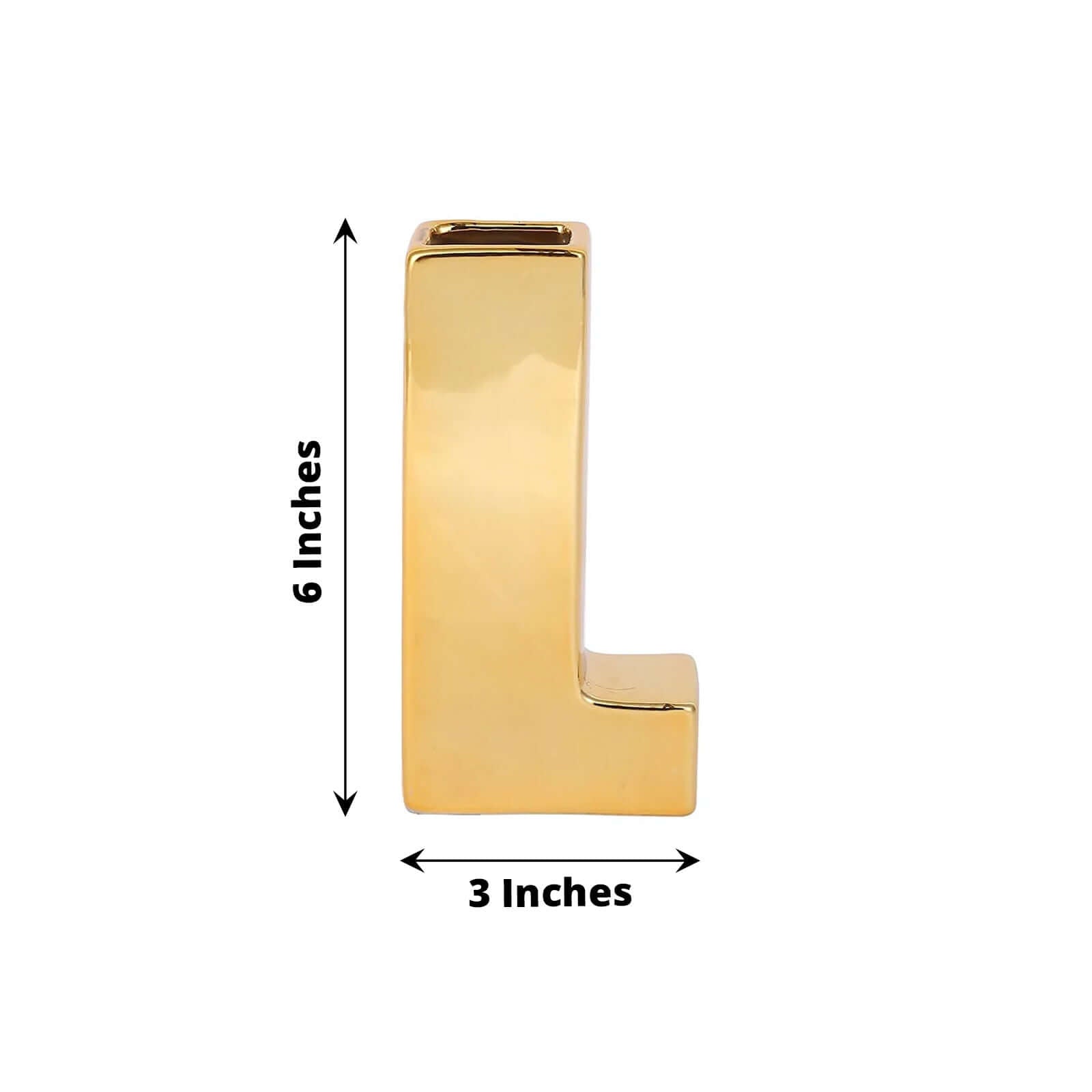 Shiny Ceramic Vase Letter "L" Gold Plated - Chic Bud Planter Pot for Events & Decor 6"