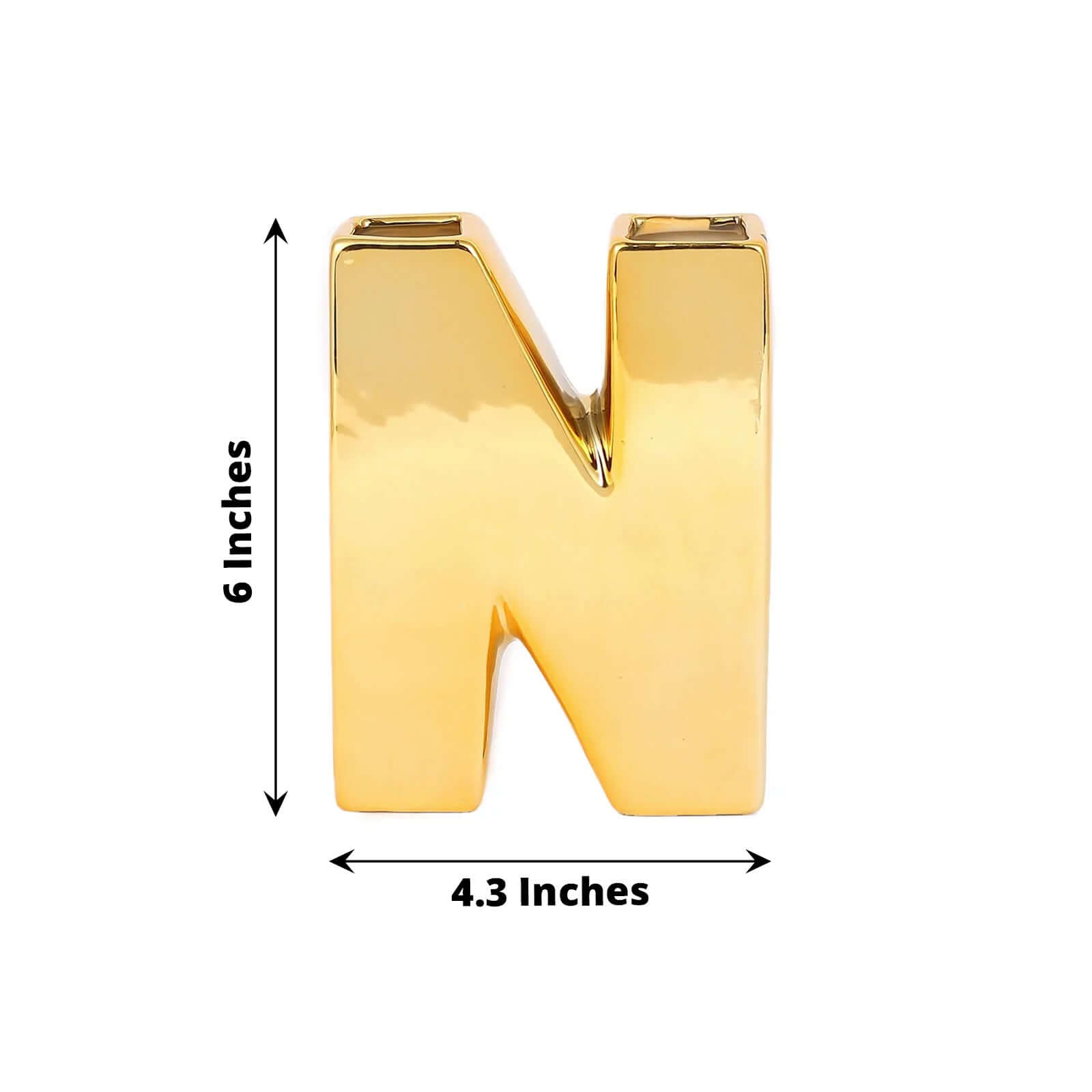 Shiny Ceramic Vase Letter "N" Gold Plated - Chic Bud Planter Pot for Events & Decor 6"