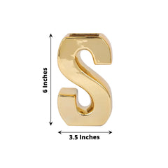 Shiny Ceramic Vase Letter "S" Gold Plated - Chic Bud Planter Pot for Events & Decor 6"