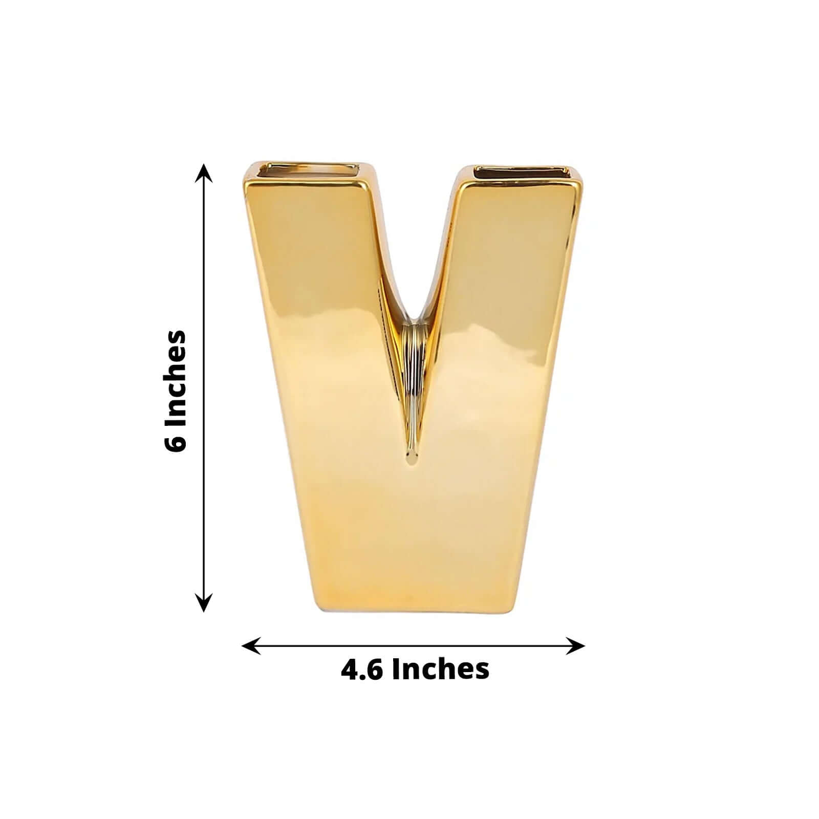 Shiny Ceramic Vase Letter "V" Gold Plated - Chic Bud Planter Pot for Events & Decor 6"