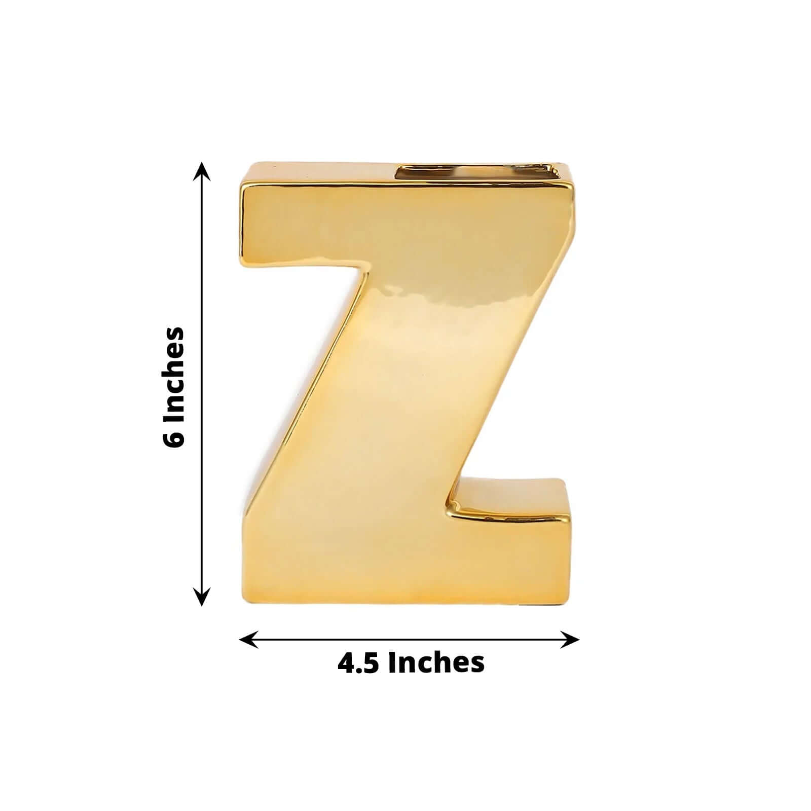 Shiny Ceramic Vase Letter "Z" Gold Plated - Chic Bud Planter Pot for Events & Decor 6"