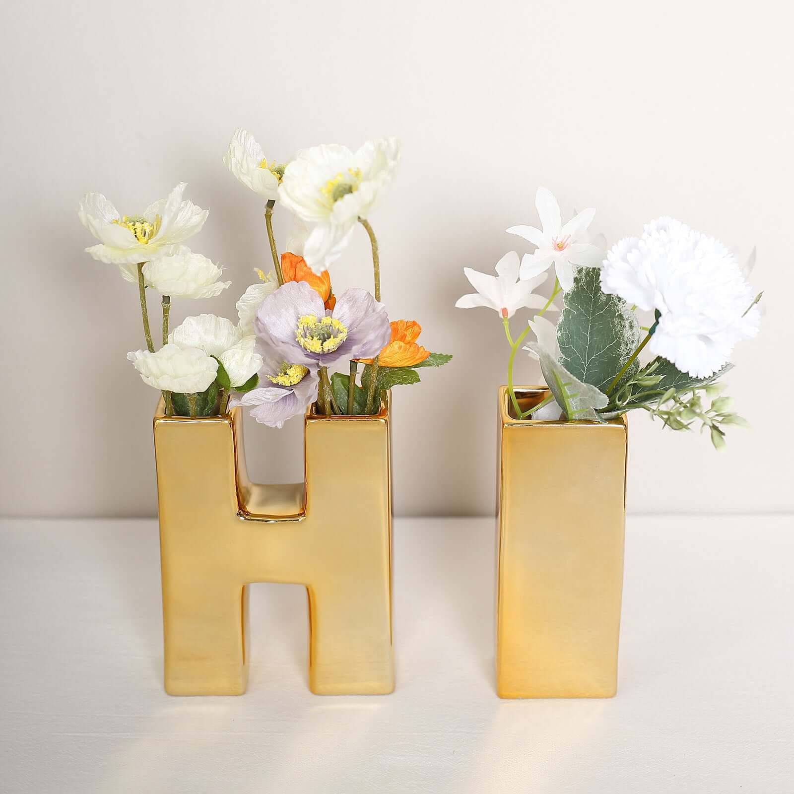 Shiny Ceramic Vase Letter "V" Gold Plated - Chic Bud Planter Pot for Events & Decor 6"
