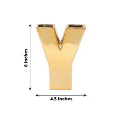 Shiny Ceramic Vase Letter "Y" Gold Plated - Chic Bud Planter Pot for Events & Decor 6"