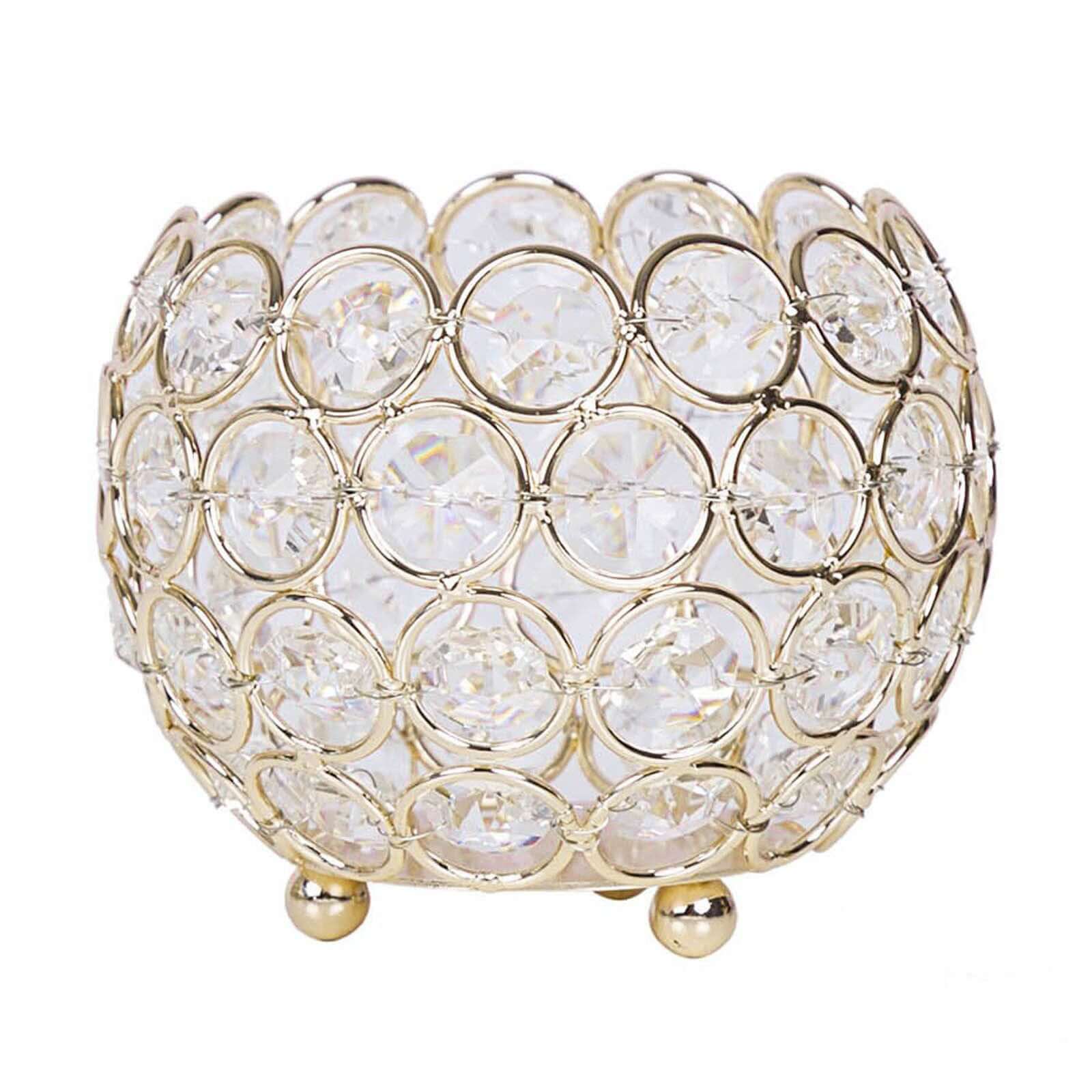Crystal Beaded Metal Votive Tealight Holder Round Gold - Chic Multipurpose Table Vase for Events 4"